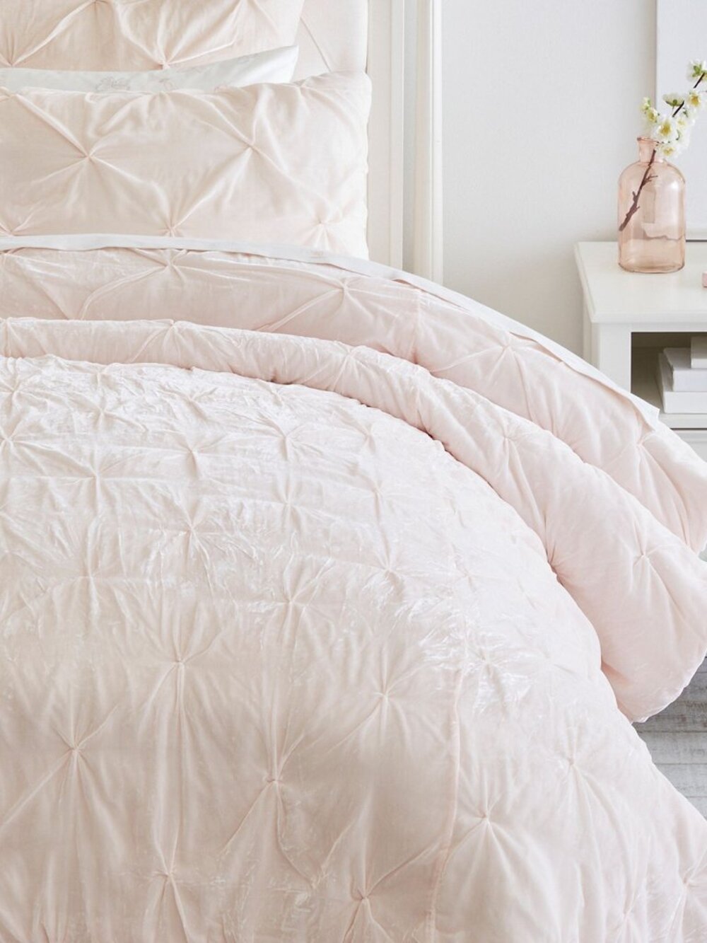Monique Lhuillier Pottery Barn Velvet Pintuck Quilt Blush Pink Twin Bedding NWT